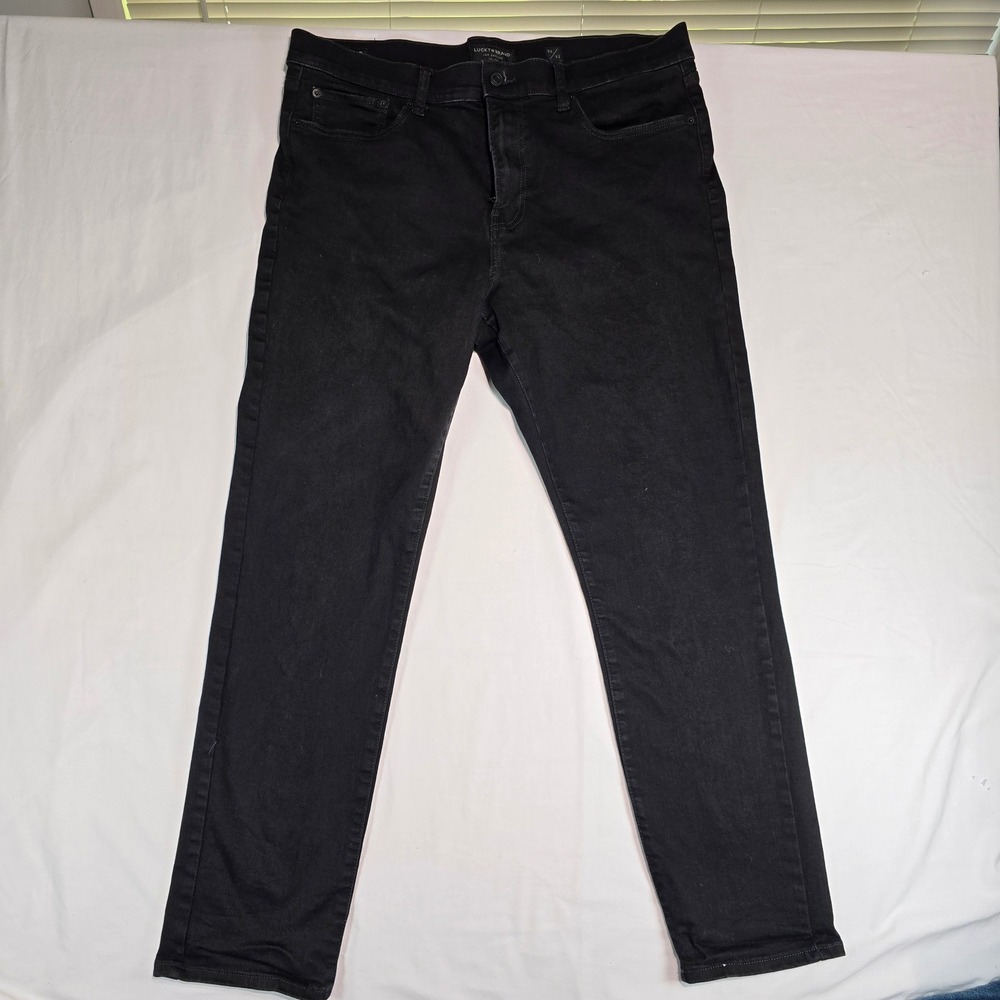 Lucky Brand 410 Athletic Straight Jeans Mens 36x32 Black Denim 7MCC008